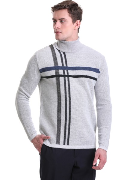 Gri Comfort Fit Desenli Balıkçı Yaka Yünlü Triko Kazak indirimleri