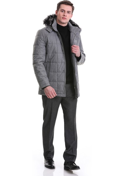Gri Slim Fit Hakim Yaka Kürklü Kapüşonlu Kaban fiyatları