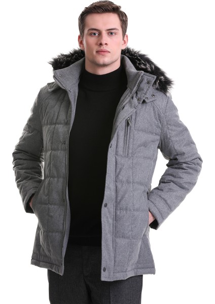 Gri Slim Fit Hakim Yaka Kürklü Kapüşonlu Kaban indirimleri