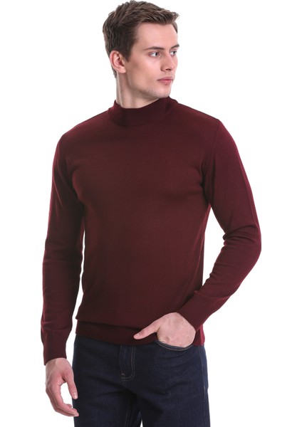 Bordo Regular Fit Düz Yarım Balıkçı Yaka Yünlü Triko Kazak fiyatları