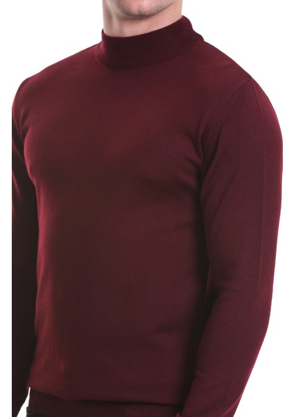 Bordo Regular Fit Düz Yarım Balıkçı Yaka Yünlü Triko Kazak modelleri
