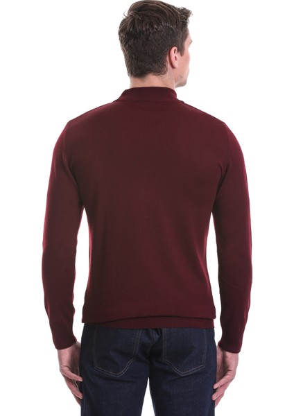 Bordo Regular Fit Düz Yarım Balıkçı Yaka Yünlü Triko Kazak fırsatları