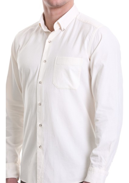 Bej Slim Fit Düz 100% Pamuklu Düğmeli Yaka Uzun Kollu Klasik Gömlek fırsatları