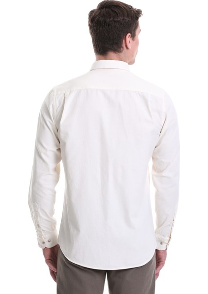Bej Slim Fit Düz 100% Pamuklu Düğmeli Yaka Uzun Kollu Klasik Gömlek indirimleri