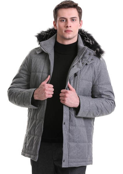 Gri Slim Fit Hakim Yaka Kürklü Kapüşonlu Kaban fırsatları