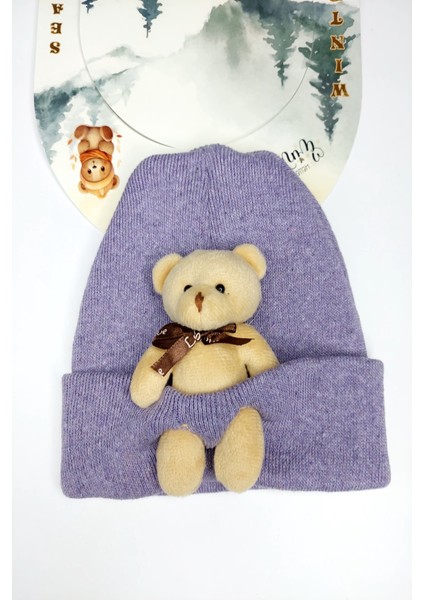 Peluş Lila Ayıcıklı Kız Çocuk Bere