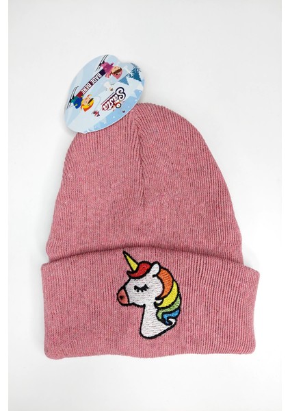 Pembe Ünicorn Nakışlı Kız Çocuk Bere