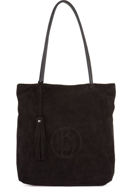 Siyah Süet Deri Kadın Omuz Çantası Blm T-01