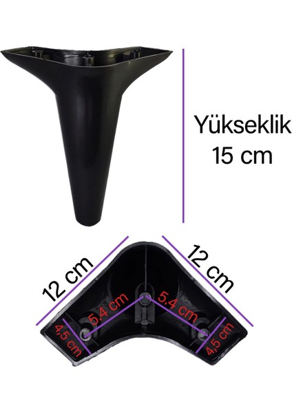 4 Adet Zelve 15 cm Siyah Lüx Mobilya Kanepe Sehpa Ünite Koltuk Ayağı Baza Ayak Robot Akıllı Süpürge