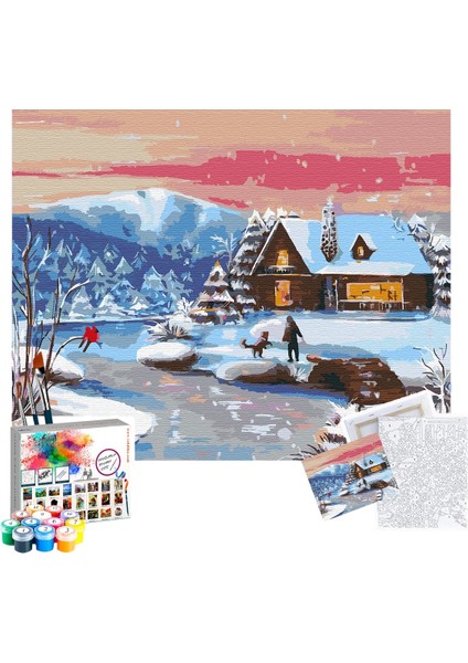 Sayılarla Boyama Seti 40 x 50 cm Tuval Şasesine Gerili Karlı Manzaram