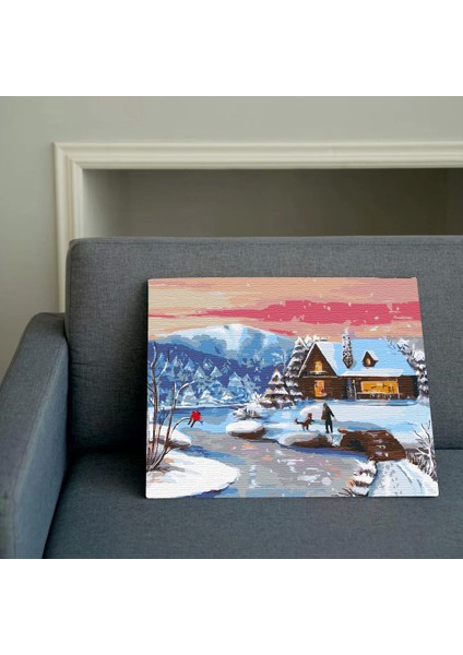 Sayılarla Boyama Seti 40 x 50 cm Tuval Şasesine Gerili Karlı Manzaram
