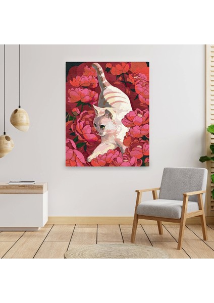 Sayılarla Boyama Seti 40 x 50 cm Tuval Şasesine Gerili Doğadaki Kedi