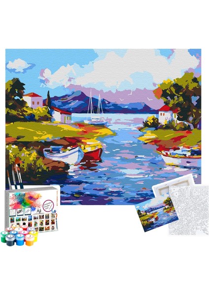 Sayılarla Boyama Seti 40 x 50 cm Tuval Şasesine Gerili Göl Manzarası