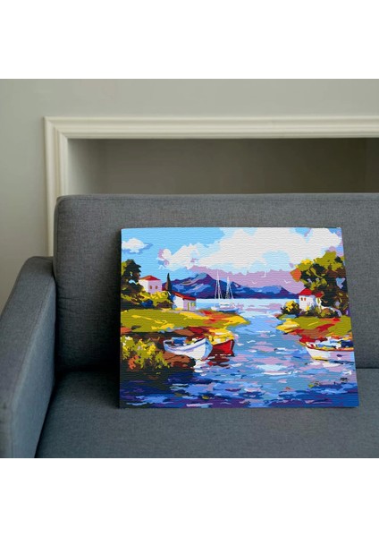Sayılarla Boyama Seti 40 x 50 cm Tuval Şasesine Gerili Göl Manzarası