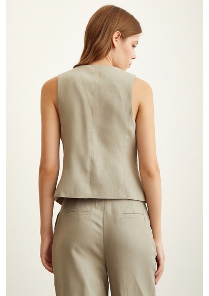 Yüksek Bel Keten Pantolon Gri indirimleri