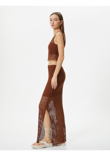 File Kalem Etek Midi Boy Yüksek Bel Yanları Yırtmaçlı Astarlı Slim Fit
