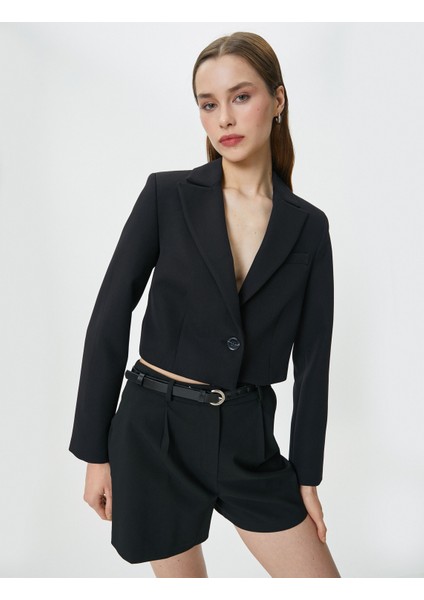 Crop Blazer Ceket Düğmeli Dikiş Detaylı