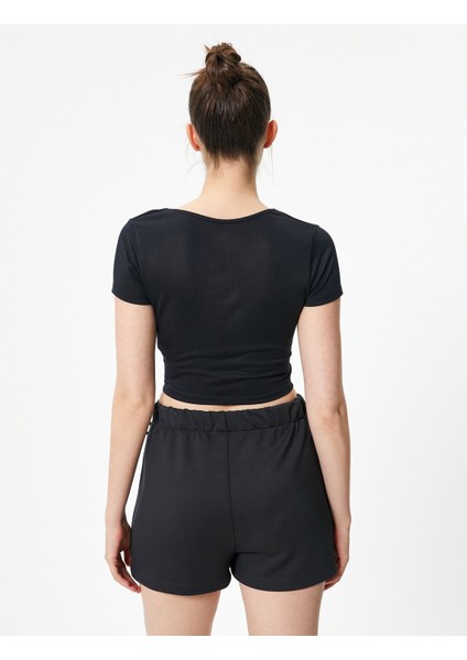 Yoga Spor Tişört Modal Kumaş Düğüm Detaylı V Yaka