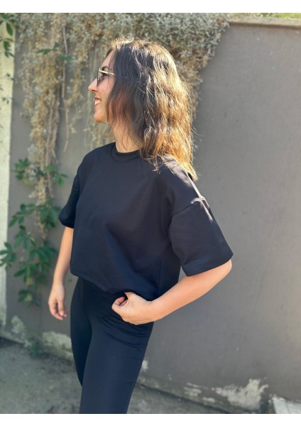 Oversize Crop Tshirt Dalgıç Scuba Kumaş Crop Tshirt Spor Tshirt