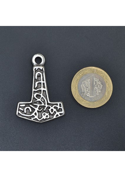 Thor Mjollnir Hammer Kolye Ucu - Antik Gümüş Kaplama - Kod:112