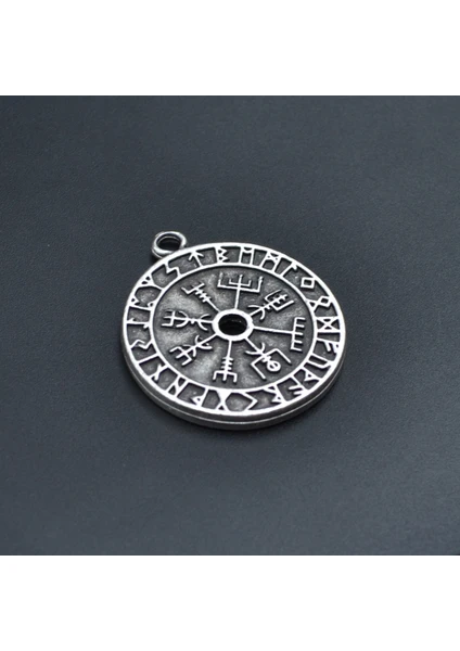 Vegvisir Pusula - Viking Sembol Kolye Ucu - Antik Gümüş Kaplama - Kod:129