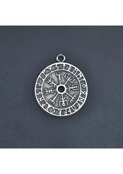 Vegvisir Pusula - Viking Sembol Kolye Ucu - Antik Gümüş Kaplama - Kod:129