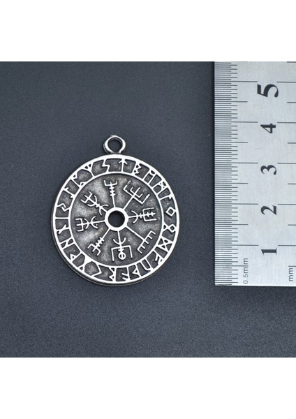 Vegvisir Pusula - Viking Sembol Kolye Ucu - Antik Gümüş Kaplama - Kod:129