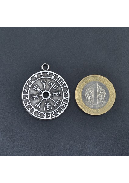 Vegvisir Pusula - Viking Sembol Kolye Ucu - Antik Gümüş Kaplama - Kod:129