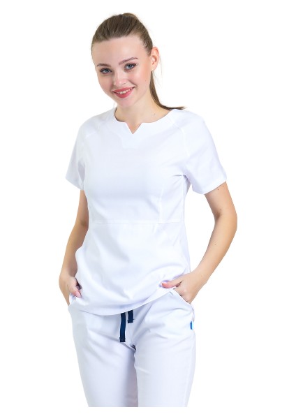 Freesıa- Kadın Likralı Beyaz Üniforma Üst