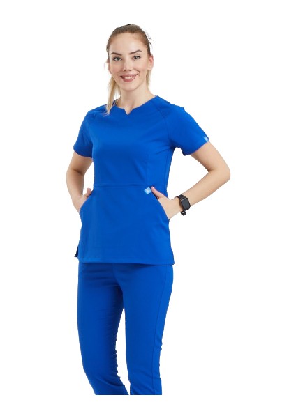 Freesıa- Kadın Likralı Royal Mavi Üniforma Üst