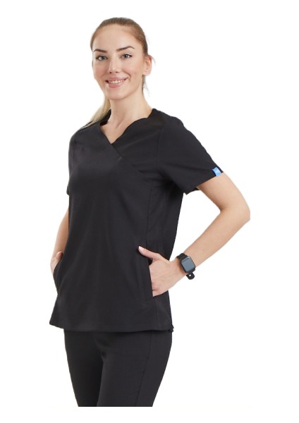 Clower- Kadın Likralı Siyah Üniforma Üst