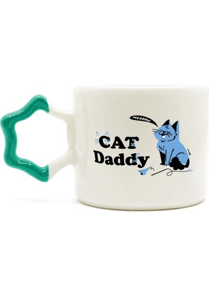 Cat Daddy Baskılı Yeşil Kulplu Yıldız Kupa