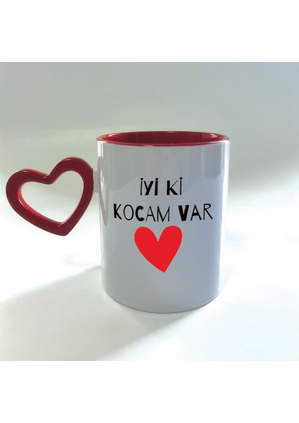 Iyi Ki Kocam Var Baskılı Kırmızı Boş Kalp Kulplu Mega Sevgililer Günü Kupası
