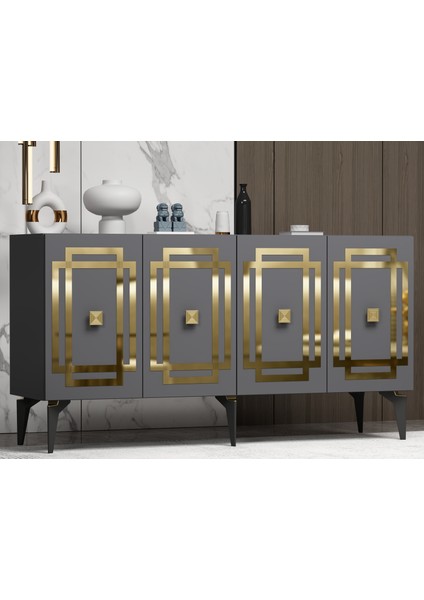 Lottus Konsol 4 Kapaklı Raflı Antrasit-Altın fiyatları