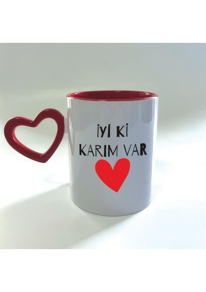 Iyi Ki Karım Var Baskılı Kırmızı Boş Kalp Kulplu Mega Sevgililer Günü Kupası