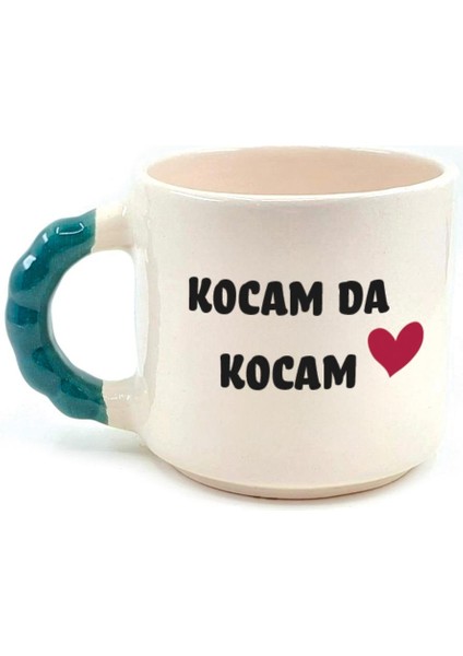 Kocam Da Kocam Baskılı Yeşil Kulplu Boncuk Sevgililer Günü Kupası