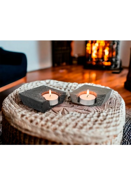 2'li Minimal Beton Mumluk -Tealight Mumluk fiyatları