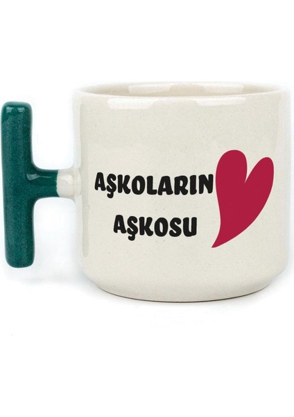 Aşkoların Aşkosu Baskılı Yeşil Kulplu T Sevgililer Günü Kupası