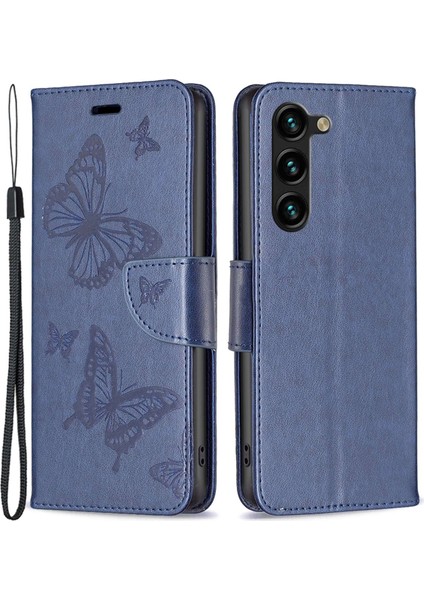 Samsung Galaxy S23+ Pu Deri Flip Telefon Kasası Için Basılı Kelebekler Stand Cüzdan Folio Kapak-Dark Mavi (Yurt Dışından)
