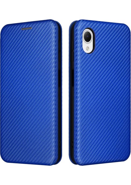 Samsung Galaxy A23E/A23 5g (Global Versiyon) Pu Deri Telefon Standı Kart Karbon Fiber Doku Kart Yuvası Mavisi ile Otomatik Kapalı Manyetik Koruyucu Kapak (Yurt Dışından)
