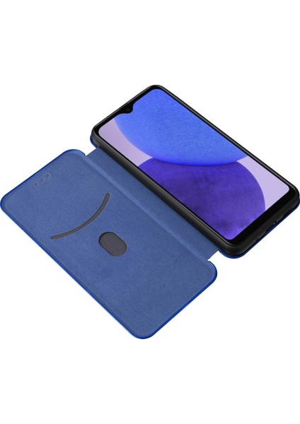 Samsung Galaxy A23E/A23 5g (Global Versiyon) Pu Deri Telefon Standı Kart Karbon Fiber Doku Kart Yuvası Mavisi ile Otomatik Kapalı Manyetik Koruyucu Kapak (Yurt Dışından)