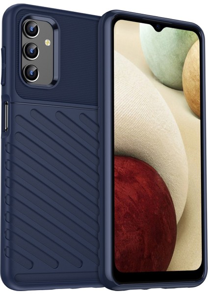 Samsung Galaxy A04S Için 4g (164.7 x 76.7 x 9.1 Mm) Thunder Serisi Kalınlaştırılmış Tpu Yumuşak Telefon Kılıfı Twill Doku Doku Damgalı Kapak Mavisi (Yurt Dışından)