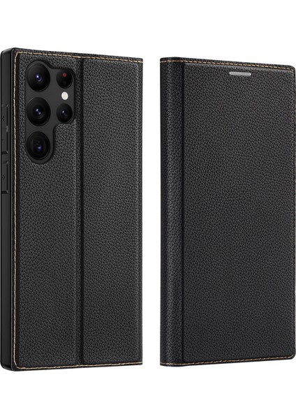 Samsung Galaxy S23 Ultra, Manyetik Otomatik Kapalı Pu Deri Koruyucu Telefon Kapak Kartı Tutucu-Black Için (Yurt Dışından)