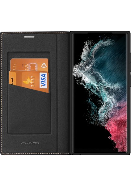 Samsung Galaxy S23 Ultra, Manyetik Otomatik Kapalı Pu Deri Koruyucu Telefon Kapak Kartı Tutucu-Black Için (Yurt Dışından)