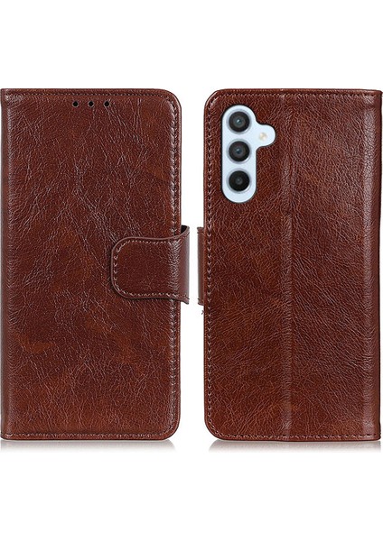 Samsung Galaxy A34 Için 5g Nappa Dokün Için Deri Deri Deri Antik Antik Telefon Kılıf Stand Standı Cüzdan Manyetik Kapatma Anti-Fall Telefon Kapak Brown (Yurt Dışından)