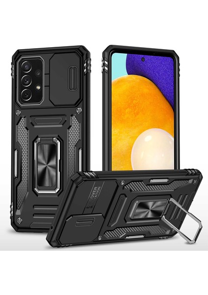 Samsung Galaxy A52 4G/5G/A52S 5g Çizgiye Karşı Çizelge Anti-Slatch Telefon Kılıfı Kamera Kapağı Pc+Tpu Ring Kickstand Cep Telefonu Kabuk Black (Yurt Dışından)