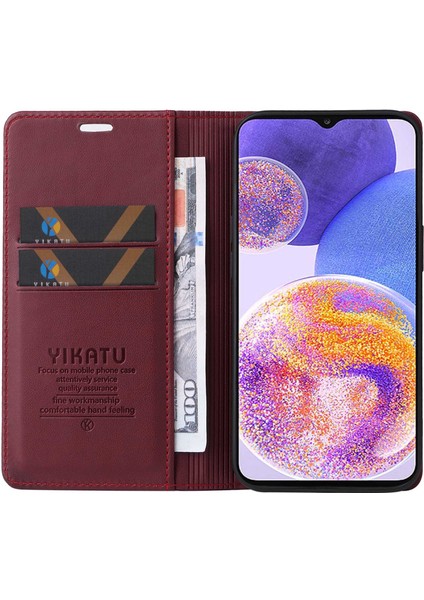 Samsung Galaxy A23 5g (Global VERSIYON)/4G/F23 5G/M23 5G/M13 4g Manyetik Kapatma Stand Telefon Flip Deri Cüzdan Kapak Şişesi Kırmızı (Yurt Dışından)