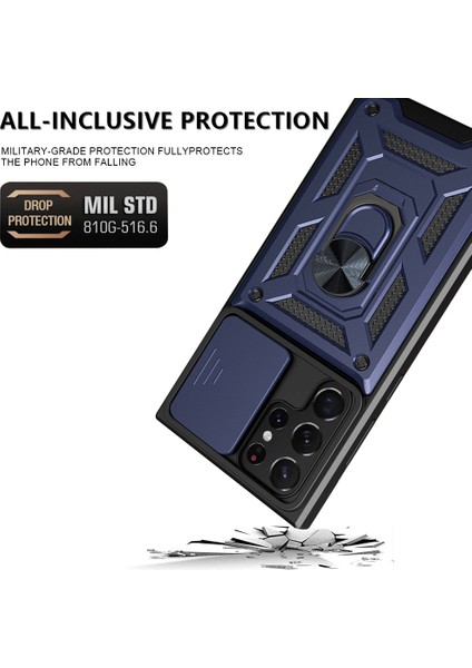 Samsung Galaxy S23 Için Ultra Anti-Fall Anti-Fone Case Ring Kickstand Pc+Tpu Akıllı Telefon Kapağı Slayt Kamera Koruyucu Mavi (Yurt Dışından) fiyatları