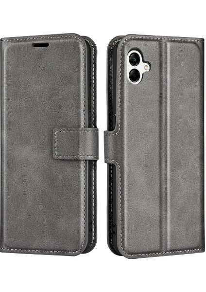 Samsung Galaxy A04 4g (164.4 x 76.3 x 9.1 Mm) Dokulu Pu Deri Etkisi Dayanıklı Telefon Kapağı Stand Stand Stand Stand Seare Market Manyetik Toka Kılıf Grey (Yurt Dışından)