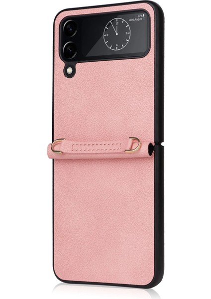 Samsung Galaxy Z Flip4 Için 5g Dokulu Deri Kaplamalı Pc Kapağı Uzun Kireçli Pink ile Damla Geçirmez Telefon Kılıfı (Yurt Dışından)